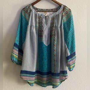 Fig & Flower Anthropologie Women Sheer Boho Tunic 3/4 Sleeve Size 1X Plus